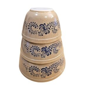 Vintage Pyrex Old Town Blue Onion Nesting Mixing Bowl Set of 3 Beige 401 402 403